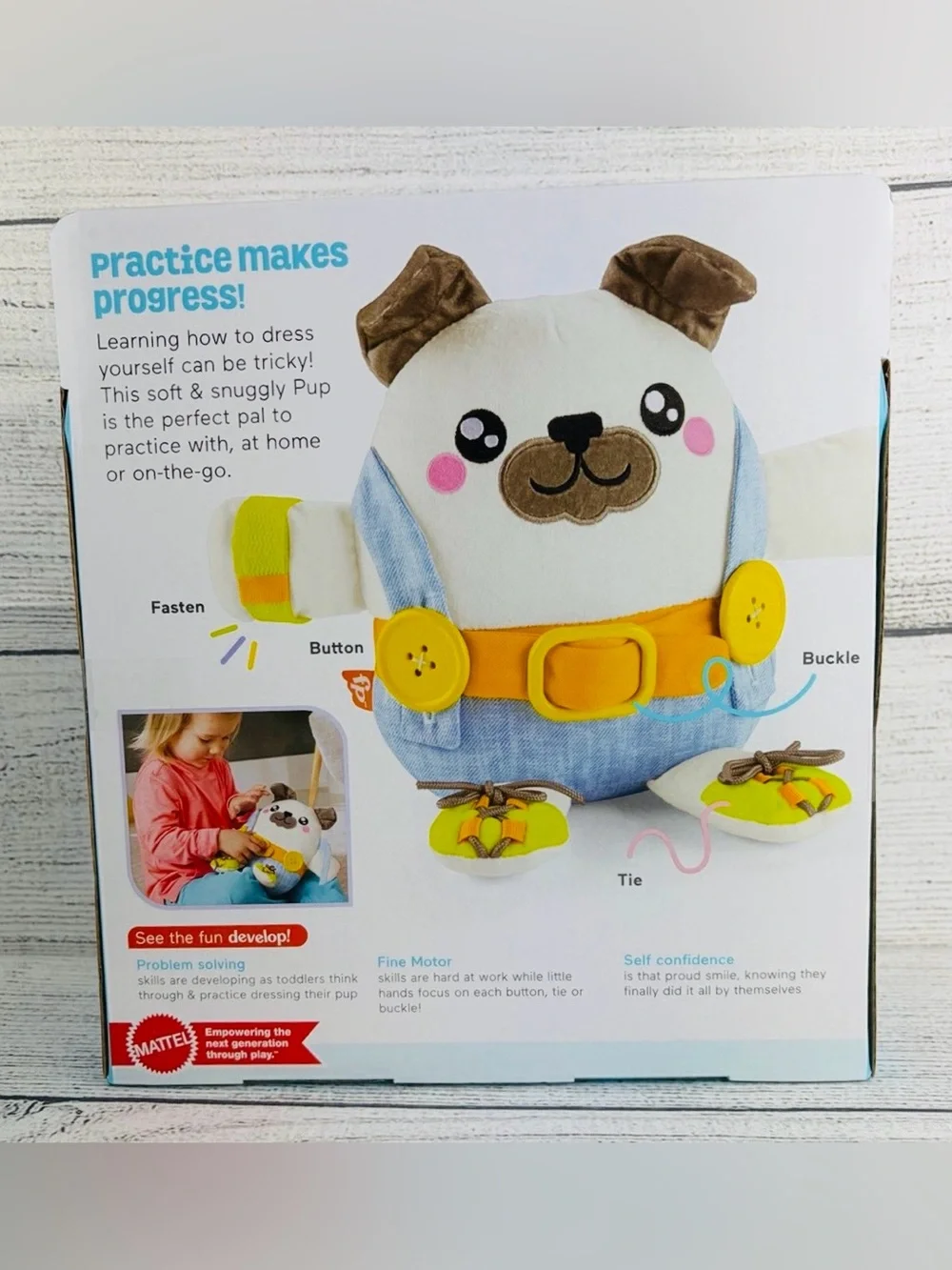 Fisher-Price Learn-To-Dress Plush Toy Pup Pug Dog With Buckles & Buttons New